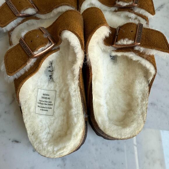 Birkenstock Arizona Shearling Suede Sandals Brown 39 Narrow (8-8.5) - Picture 7 of 8